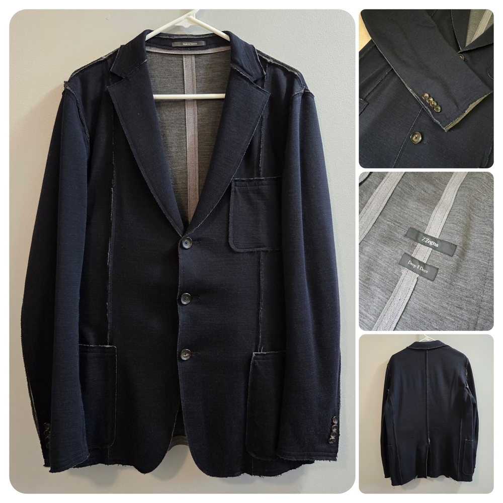 ERMENEGILDO Z ZEGNA Men's Unstructured Navy Wool Sweater Blazer Jacket 40 R